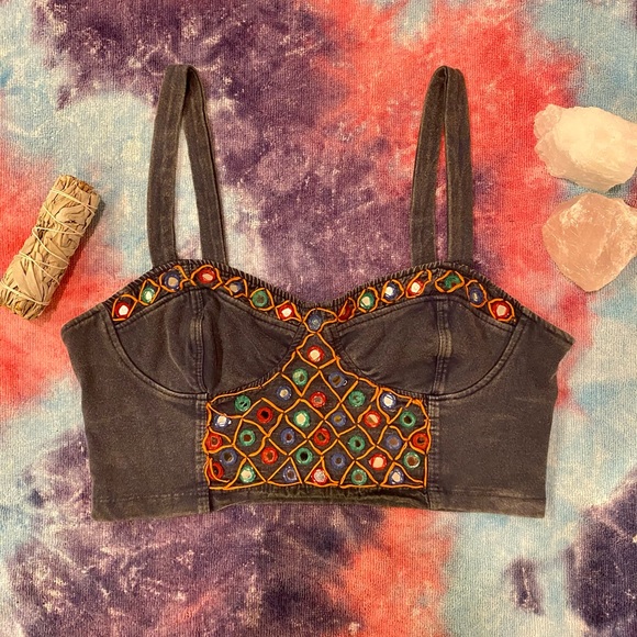 Ecote Tops - *SOLD* Bustier cami crop top with embroidered details